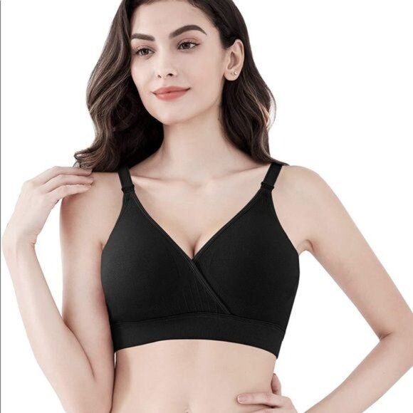 Angelhood Nursing Bra Large 34D-38C Women's Wireless Seamless Maternity Black - Picture 1 of 11